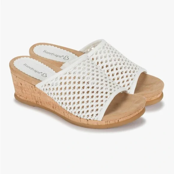 BareTraps White and Tan Wedge Sandals